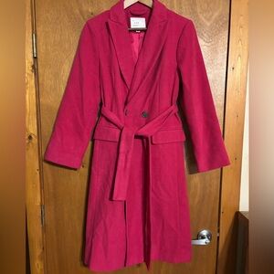 a new day Bright Pink Belted Wool-Blend Long Coat